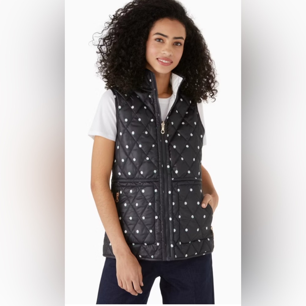 Kate Spade New York Reversible Quilted Polka Dot Sleeveless Vest - Black